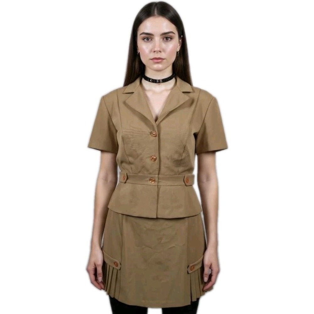 Y2K B. Smart Jacket Skirt Suit Set Size 11 Brown 90s Office Siren Academia 2848